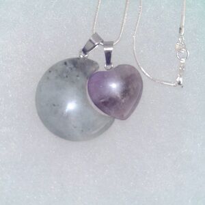 Boho natural Rainbow Moonstone Moon and Amethyst Crystal Heart St…